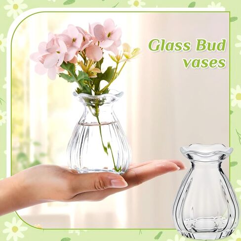 20 Pieces Glass Bud Vases for Centerpieces Bulk Mini Flower Bouquets Vases Small Cute Crystal Ribbed Glass Bud in Bulk for Wedding Baby Bridal Shower Table Party Home Decor (Clear) in Saudi Arabia