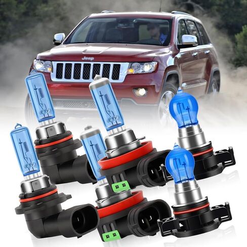 Fit For Jeep Grand Cherokee 2011-2013 Combo 9005 High Beam H11 Low Beam Halogen Headlight + 5202/H16 Fog Light Bulbs Replacement Kit, 100W 6000K 300% Super Brighter in Kuwait