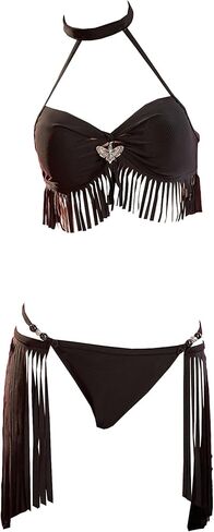 MEOWCOS Women's Bikini Set 3 Piece Hippie Cowboy Swimwear with Fringed Beach Skirt Retro Bathing Suit Vacations in Saudi Arabia