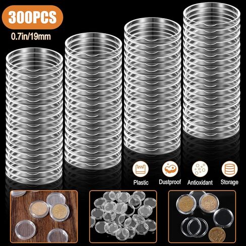 300 قطعة من كبسولات العملات المعدنية المستديرة البلاستيكية الشفافة مقاس 19 ملم، وحافظات حامل العملات المعدنية مع حشوات إسفنجية، وصندوق حاوية تخزين العملات المعدنية الشفاف لهواة التجميع in Kuwait