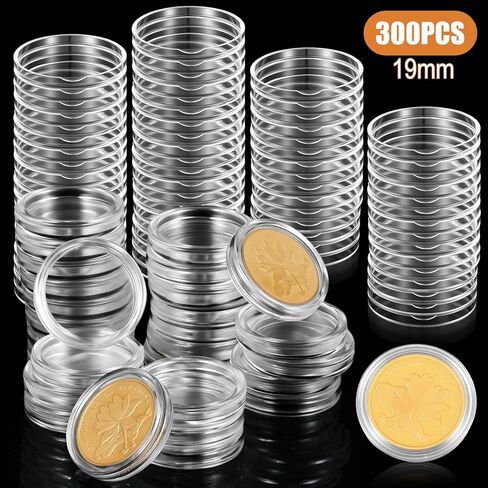 300 قطعة من كبسولات العملات المعدنية المستديرة البلاستيكية الشفافة مقاس 19 ملم، وحافظات حامل العملات المعدنية مع حشوات إسفنجية، وصندوق حاوية تخزين العملات المعدنية الشفاف لهواة التجميع in Kuwait