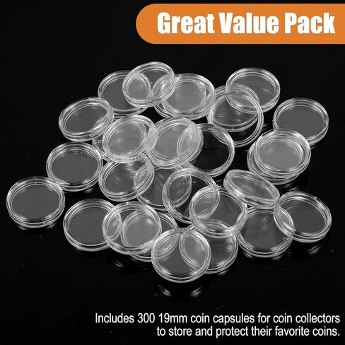 300 قطعة من كبسولات العملات المعدنية المستديرة البلاستيكية الشفافة مقاس 19 ملم، وحافظات حامل العملات المعدنية مع حشوات إسفنجية، وصندوق حاوية تخزين العملات المعدنية الشفاف لهواة التجميع in Kuwait