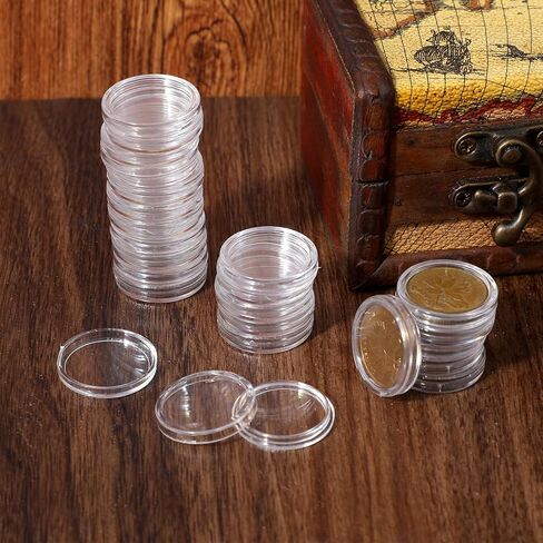 300 قطعة من كبسولات العملات المعدنية المستديرة البلاستيكية الشفافة مقاس 19 ملم، وحافظات حامل العملات المعدنية مع حشوات إسفنجية، وصندوق حاوية تخزين العملات المعدنية الشفاف لهواة التجميع in Kuwait