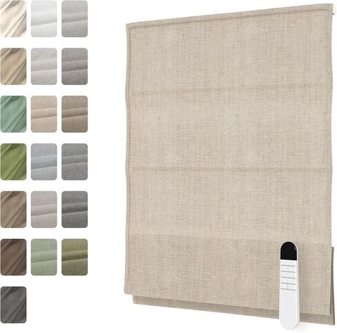Motorized Roman Shades with Remote, Cordless Smart Blackout or Light Filtering Roman Blinds, Automatic Window Blinds for Bedroom, Living Room, Kitchen, Office, Custom Size in Saudi Arabia