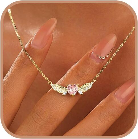 925 Sterling Silver Angel Wings Heart Necklaces for Women Cute Dainty Pink CZ Heart Pendant Necklace Couple Necklaces Mother Daughter Friendship Necklace Adjustable Choker Necklace Mothers Day Gifts in Kuwait