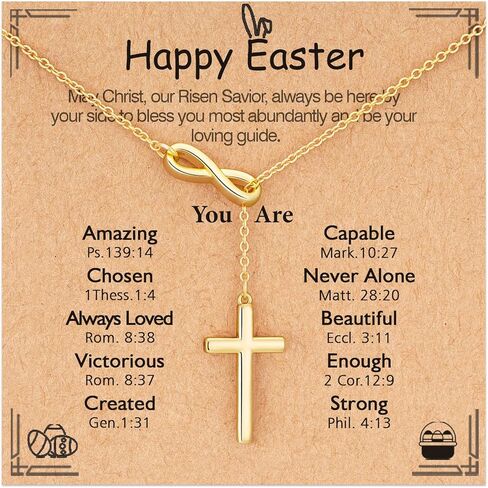 Easter Basket Stuffers for Girls, 14K Gold Plated Cross Necklace Easter Gifts Christian Religious Jewelry Gifts for Girls Kids Teens 16 + 3 Inches in Saudi Arabia