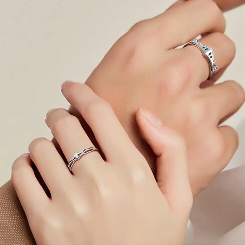 الأزواج من الفضة الإسترليني المتطابقة مع خواتم وعد الملكة الملكة لها، له، للنساء، خاتم خطوبة زفاف قابل للتعديل، غلاف هدية in Kuwait