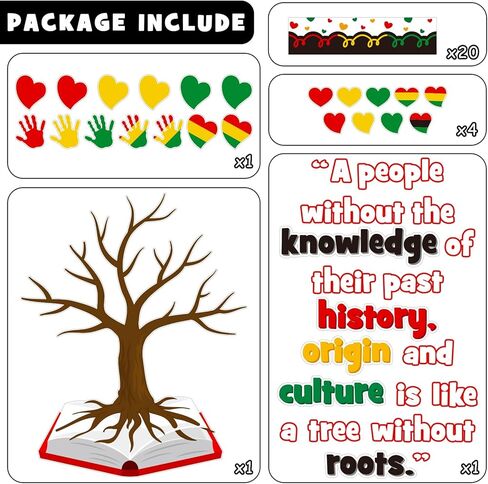 مجموعة تزيين لوحة الإعلانات لشهر التاريخ الأسود، ديكورات الفصول الدراسية الأمريكية الأفريقية لشهر فبراير الملهمة لشجرة القلب وأوراق الشجر والمكتبة والمدرسة ونافذة المنزل وديكور الباب للمعلم in Kuwait