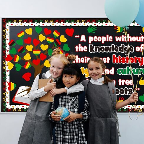 مجموعة تزيين لوحة الإعلانات لشهر التاريخ الأسود، ديكورات الفصول الدراسية الأمريكية الأفريقية لشهر فبراير الملهمة لشجرة القلب وأوراق الشجر والمكتبة والمدرسة ونافذة المنزل وديكور الباب للمعلم in Kuwait