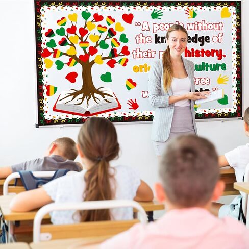مجموعة تزيين لوحة الإعلانات لشهر التاريخ الأسود، ديكورات الفصول الدراسية الأمريكية الأفريقية لشهر فبراير الملهمة لشجرة القلب وأوراق الشجر والمكتبة والمدرسة ونافذة المنزل وديكور الباب للمعلم in Kuwait
