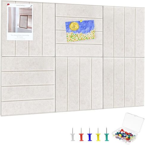 Felt Bulletin Board Tiles 36" x 24", 6-Pack Cork Board for Office, Pin Board with 30 Pushpins Cork Boards for Office Decor Walls Organizer, 40 Adhesive Tabs Included - Oatmeal in Saudi Arabia