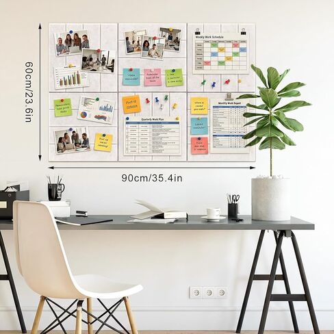 Felt Bulletin Board Tiles 36" x 24", 6-Pack Cork Board for Office, Pin Board with 30 Pushpins Cork Boards for Office Decor Walls Organizer, 40 Adhesive Tabs Included - Oatmeal in Saudi Arabia