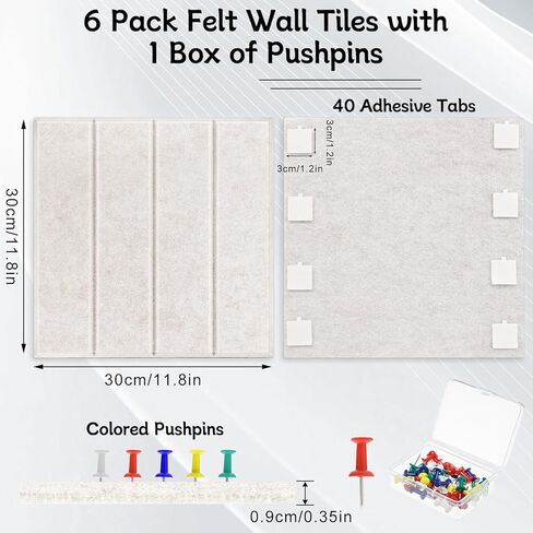 Felt Bulletin Board Tiles 36" x 24", 6-Pack Cork Board for Office, Pin Board with 30 Pushpins Cork Boards for Office Decor Walls Organizer, 40 Adhesive Tabs Included - Oatmeal in Saudi Arabia