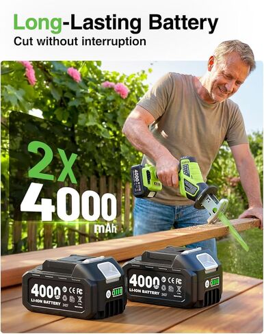 منشار ترددي لاسلكي، منشار ترددي بدون فرش بقوة 3000 دورة في الدقيقة مع بطارية 21 فولت 2 × 4.0 أمبير، شوط ترددي 28 مم، تغيير شفرة 8 بدون أدوات منشار لقطع الخشب والمعدن PVC in Kuwait