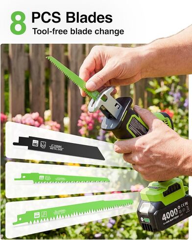 منشار ترددي لاسلكي، منشار ترددي بدون فرش بقوة 3000 دورة في الدقيقة مع بطارية 21 فولت 2 × 4.0 أمبير، شوط ترددي 28 مم، تغيير شفرة 8 بدون أدوات منشار لقطع الخشب والمعدن PVC in Kuwait