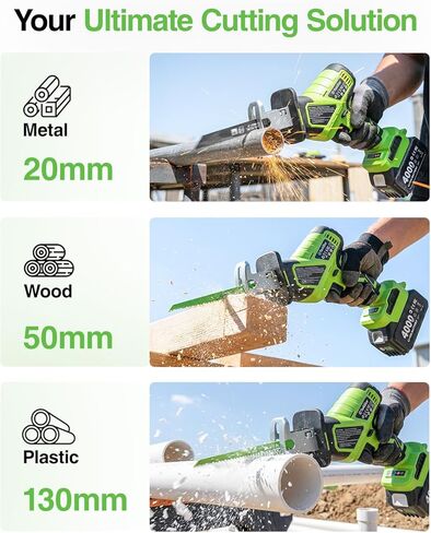 منشار ترددي لاسلكي، منشار ترددي بدون فرش بقوة 3000 دورة في الدقيقة مع بطارية 21 فولت 2 × 4.0 أمبير، شوط ترددي 28 مم، تغيير شفرة 8 بدون أدوات منشار لقطع الخشب والمعدن PVC in Kuwait