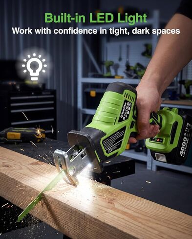 منشار ترددي لاسلكي، منشار ترددي بدون فرش بقوة 3000 دورة في الدقيقة مع بطارية 21 فولت 2 × 4.0 أمبير، شوط ترددي 28 مم، تغيير شفرة 8 بدون أدوات منشار لقطع الخشب والمعدن PVC in Kuwait