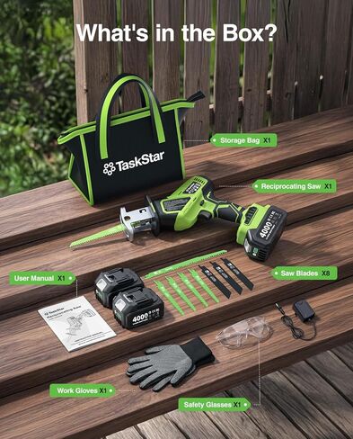 منشار ترددي لاسلكي، منشار ترددي بدون فرش بقوة 3000 دورة في الدقيقة مع بطارية 21 فولت 2 × 4.0 أمبير، شوط ترددي 28 مم، تغيير شفرة 8 بدون أدوات منشار لقطع الخشب والمعدن PVC in Kuwait