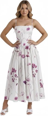 Women's Long Floral Dresses Halter Square Neck Ruffle Hem A-Line Suitable for Coctail Club Night Out Dresses in Saudi Arabia