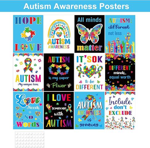 RUBOAOA Autism Awareness Month Posters, 12 Pcs Inspirational Autism Awareness Wall Art for Classroom, Bulletin Board Decorations, Autistic School Counseling Room Accessaries14×11 Inch in Kuwait