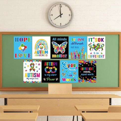 RUBOAOA Autism Awareness Month Posters, 12 Pcs Inspirational Autism Awareness Wall Art for Classroom, Bulletin Board Decorations, Autistic School Counseling Room Accessaries14×11 Inch in Kuwait