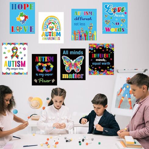 RUBOAOA Autism Awareness Month Posters, 12 Pcs Inspirational Autism Awareness Wall Art for Classroom, Bulletin Board Decorations, Autistic School Counseling Room Accessaries14×11 Inch in Kuwait