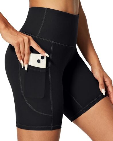 Biker Shorts Women 6" Tummy Control Workout Shorts Women with Pockets High Waisted Yoga Running Gym Spandex Compression in Saudi Arabia