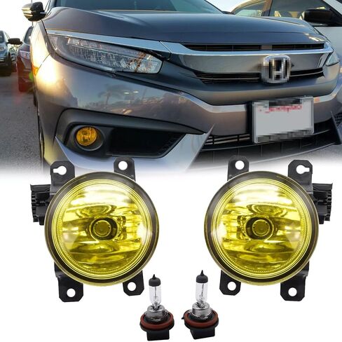 Front Bumper Fog Lights Compatible with 2016-2021 Honda Civic With Bulb Yellow lens Left+Right Pairs in Saudi Arabia