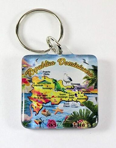 World By Shotglass Dominican Republic Map Acrylic Square Souvenir Keychain 1.5" X 1.5" Multi Color in Saudi Arabia