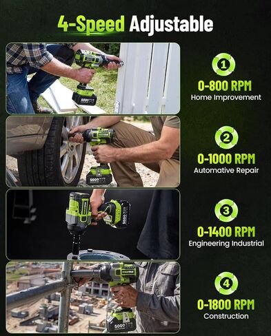 1000N.m(740ft-lbs) مفتاح ربط لاسلكي، عزم دوران عالي بدون فرش 1/2 مسدس تأثير، بطارية 21 فولت 2 × 4.0 أمبير، شاحن سريع، 4 مقابس، بيستولا دي إمباكتو لمحرك شاحنة إطارات السيارة المنزلية in Kuwait