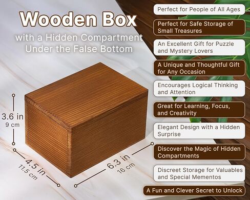 Wooden Box with Hidden Compartment under False Bottom, Wooden Storage Box with Lid, Jewelry Box in Saudi Arabia