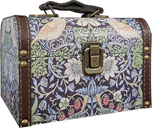 صندوق تخزين مزخرف عتيق بمقبض، صندوق منظم تذكار ويليام موريس الأزهار الرجعية للمجوهرات والحلي وتغليف الهدايا وديكور المنزل، 7 × 5.6 × 4.7 بوصة in Kuwait