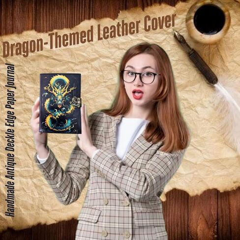 التنين الغامض - مجلة جلدية ذات حافة عتيقة مصنوعة يدويًا مع غطاء تنين منقوش وإغلاق قفل - مذكرات كتابة عتيقة، كتاب تعويذة خيالي، دفتر رسم، هدية للكتاب والفنانين in Kuwait