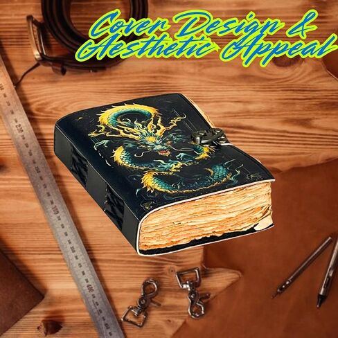 التنين الغامض - مجلة جلدية ذات حافة عتيقة مصنوعة يدويًا مع غطاء تنين منقوش وإغلاق قفل - مذكرات كتابة عتيقة، كتاب تعويذة خيالي، دفتر رسم، هدية للكتاب والفنانين in Kuwait