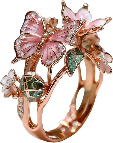 Adjustable Flower Rings for Women, Elegant Butterfly Ring Statement Open Ring, Dainty Floral Promise Ring Jewelry, Trendy Irregular Flower Accessories, Gifts for Mom Wife Girlfriend in Kuwait