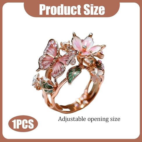 Adjustable Flower Rings for Women, Elegant Butterfly Ring Statement Open Ring, Dainty Floral Promise Ring Jewelry, Trendy Irregular Flower Accessories, Gifts for Mom Wife Girlfriend in Kuwait