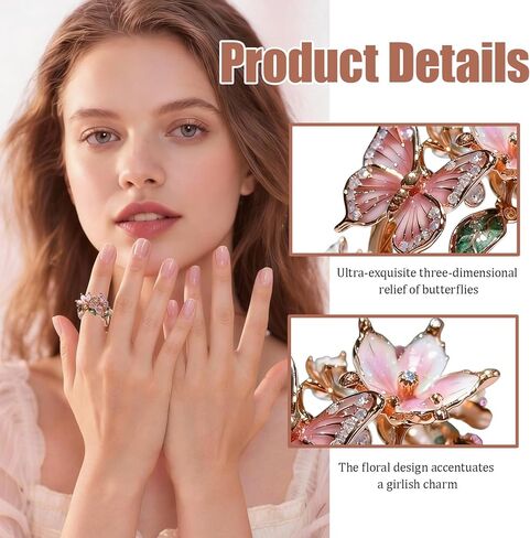 Adjustable Flower Rings for Women, Elegant Butterfly Ring Statement Open Ring, Dainty Floral Promise Ring Jewelry, Trendy Irregular Flower Accessories, Gifts for Mom Wife Girlfriend in Kuwait