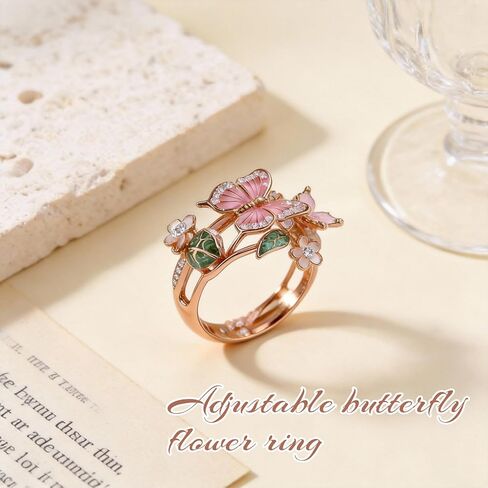 Adjustable Flower Rings for Women, Elegant Butterfly Ring Statement Open Ring, Dainty Floral Promise Ring Jewelry, Trendy Irregular Flower Accessories, Gifts for Mom Wife Girlfriend in Kuwait
