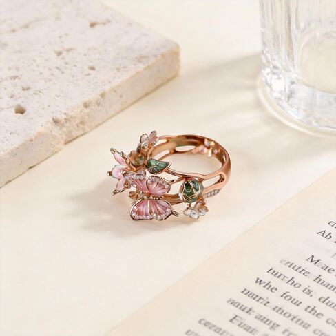 Adjustable Flower Rings for Women, Elegant Butterfly Ring Statement Open Ring, Dainty Floral Promise Ring Jewelry, Trendy Irregular Flower Accessories, Gifts for Mom Wife Girlfriend in Kuwait