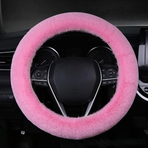 6pcs in 1 Set Fluffy Faux Wool Steering Wheel Cover & Soft Handbrake Cover & Gear Shift Cover & 2pcs Seat Belt Shoulder Pads & Center Console Cover Warm Universal Fit (Pink) in Saudi Arabia