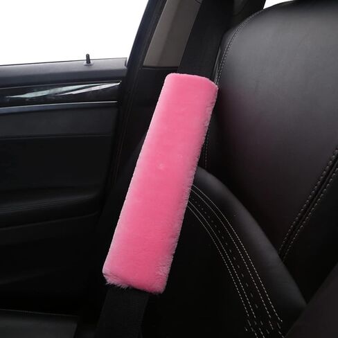 6pcs in 1 Set Fluffy Faux Wool Steering Wheel Cover & Soft Handbrake Cover & Gear Shift Cover & 2pcs Seat Belt Shoulder Pads & Center Console Cover Warm Universal Fit (Pink) in Saudi Arabia