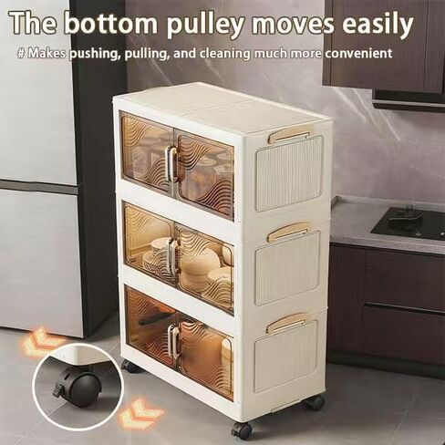 5 Tier Stackable Plastic Storage Bins with Lids Stackable Containers with Wheels and Magnetic Doors Wheels StackableStorage Bins for Living Room,Office,Dorm in Saudi Arabia