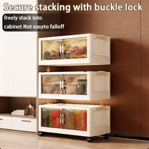 5 Tier Stackable Plastic Storage Bins with Lids Stackable Containers with Wheels and Magnetic Doors Wheels StackableStorage Bins for Living Room,Office,Dorm in Saudi Arabia