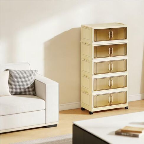 5 Tier Stackable Plastic Storage Bins with Lids Stackable Containers with Wheels and Magnetic Doors Wheels StackableStorage Bins for Living Room,Office,Dorm in Saudi Arabia