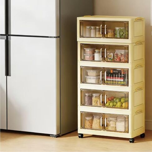 5 Tier Stackable Plastic Storage Bins with Lids Stackable Containers with Wheels and Magnetic Doors Wheels StackableStorage Bins for Living Room,Office,Dorm in Saudi Arabia