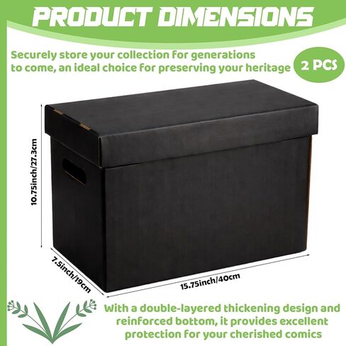 2 Pack Comic Book Storage Box Short Cardboard Black Comic Book Box for 150-175 Collectibles, Double Thickness Design Stackable Case for Silver Age and Modern Comics Showcase Collectibles in Kuwait