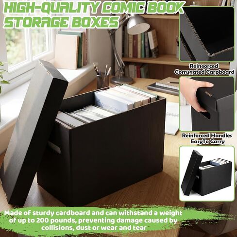 2 Pack Comic Book Storage Box Short Cardboard Black Comic Book Box for 150-175 Collectibles, Double Thickness Design Stackable Case for Silver Age and Modern Comics Showcase Collectibles in Kuwait
