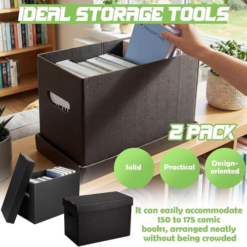 2 Pack Comic Book Storage Box Short Cardboard Black Comic Book Box for 150-175 Collectibles, Double Thickness Design Stackable Case for Silver Age and Modern Comics Showcase Collectibles in Kuwait