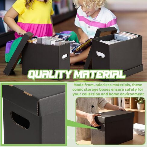 2 Pack Comic Book Storage Box Short Cardboard Black Comic Book Box for 150-175 Collectibles, Double Thickness Design Stackable Case for Silver Age and Modern Comics Showcase Collectibles in Kuwait