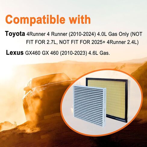 طقم فلتر هواء المحرك والمقصورة لسيارة Toyota 4Runner V6 4.0L (2010-2024، وليس لـ 2.7L) وLexus GX460 V8 4.6L (2010-2023)، يستبدل 17801-38050 17801-38051 87139-30040 87139-YZZ08 CA10835 in Saudi Arabia